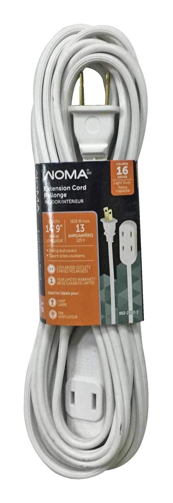 14-ft 9-in 16/2 Indoor Extension Cord, Light-Duty, 3 Outlets, White