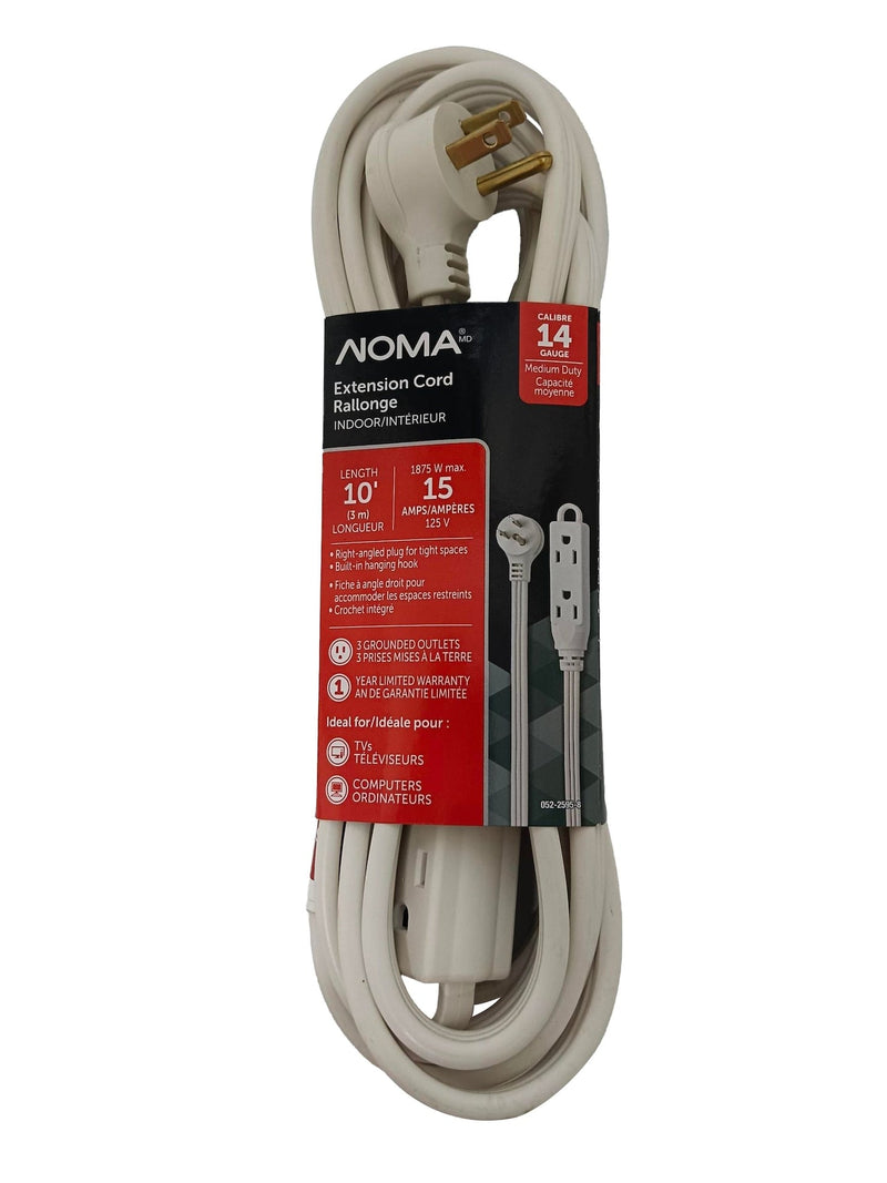 14/3 Indoor Extension Cord with Right Angle Plug, 3 Grounded Outlets, White F5027