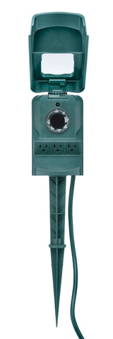 3-Outlet Outdoor Power Stake with 6-ft Cord and Timer, Green
