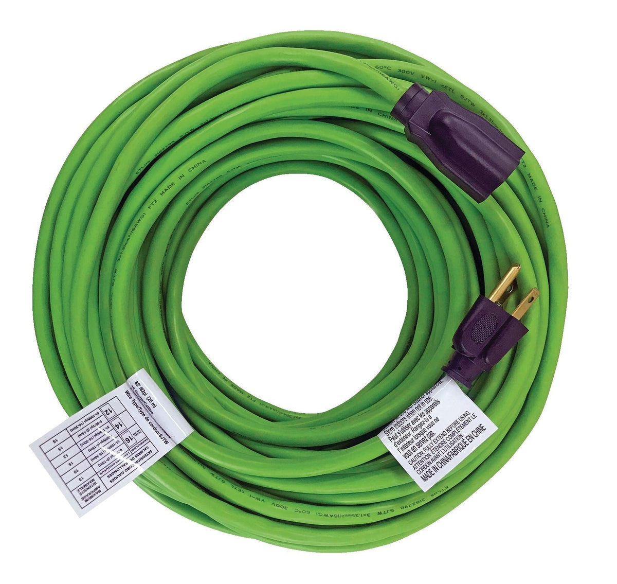 82-ft 16/3 Outdoor Extension Cord with Grounded Outlet, Lime Green