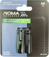 Advanced 2400 mAh USB C-Type Rechargeable Li-Ion Batteries, 2-pk
