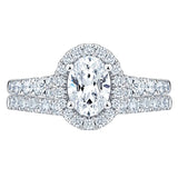 Oval Cut and Round Brilliant Diamond Halo Wedding Set (1.85 ctw)