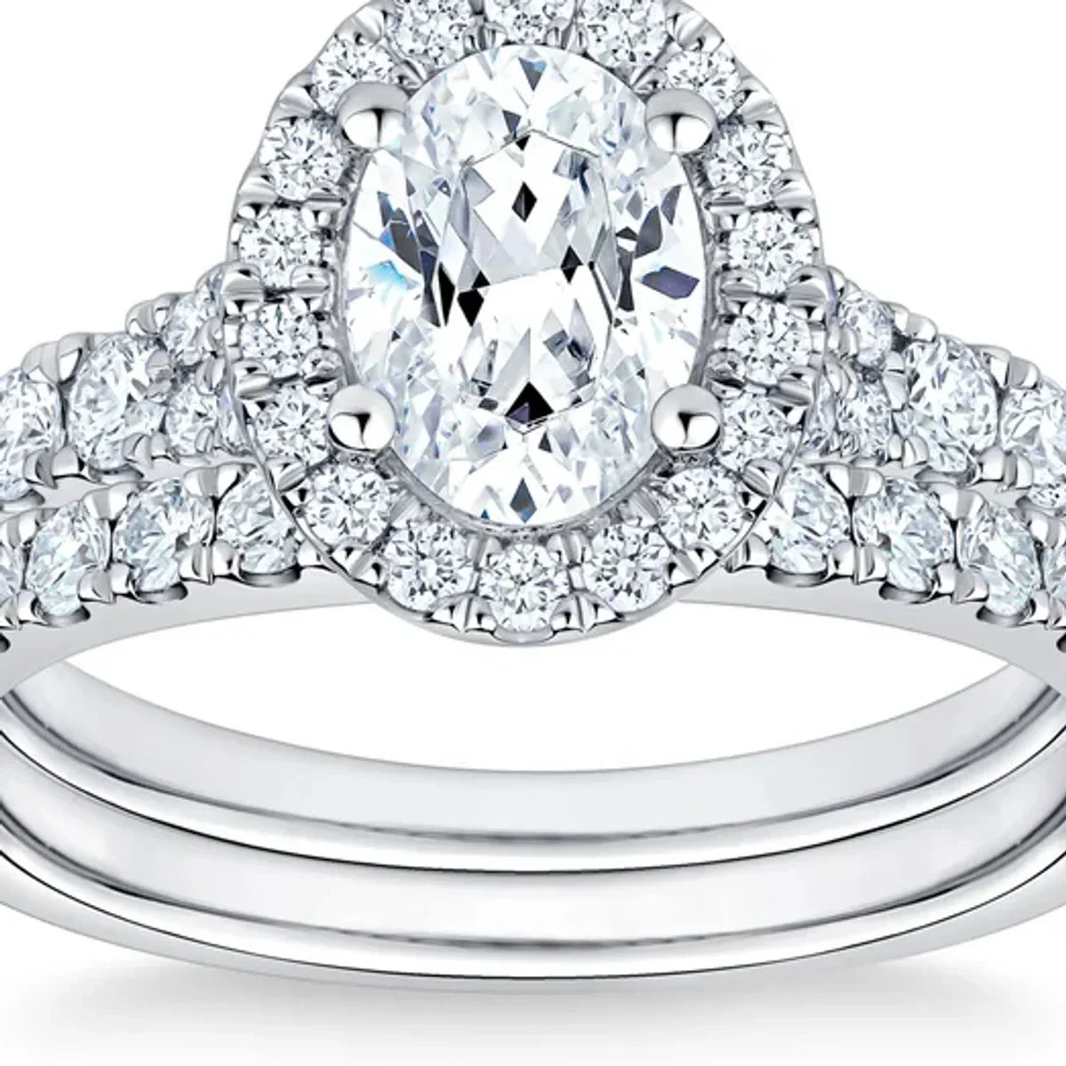 Oval Cut and Round Brilliant Diamond Halo Wedding Set (1.85 ctw)