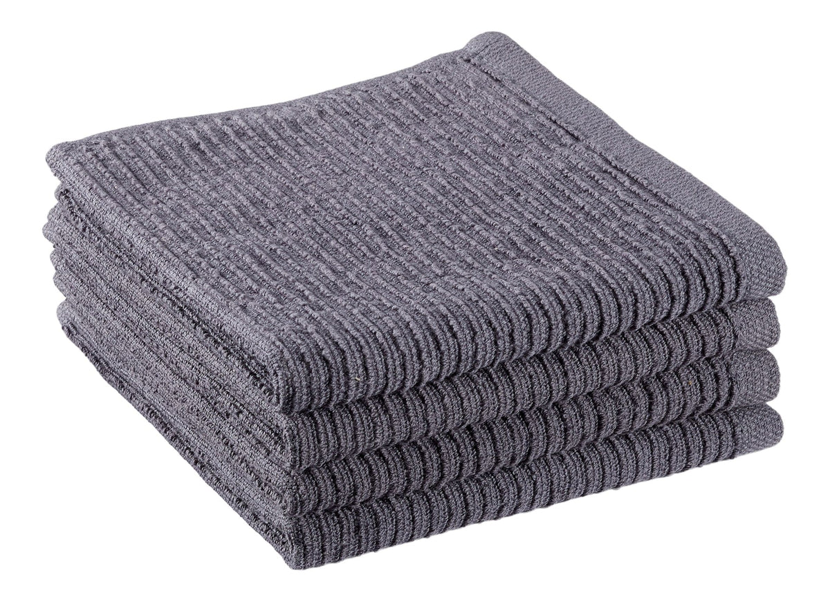 Ribbed Cotton Terry Square Dish Cloths, Charcoal, 4-pk