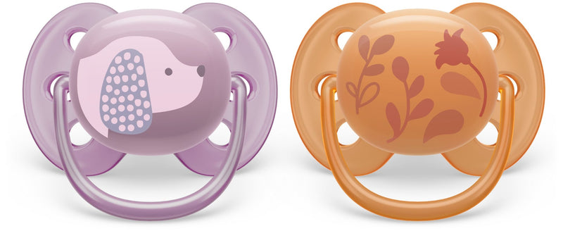 Ultra Soft Pacifier, 6-18 Months, Violet Puppy & Orange Leaves, 2-pk L872