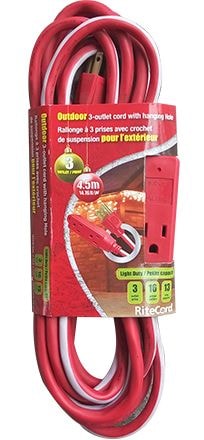 14-ft 7-in 16/3 Outdoor Extension Cord with 3 Grounded Outlets, Red/White/Green I4054