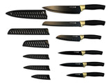 Knife Set with Covers, Black/Gold, 12-pc