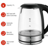Cordless Electric Glass Kettle with Auto Shut Off, Black/Stainless Steel, 1.7-L