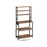 Home Small Rustic Brown Baker's Rack with 4 AC Outlets