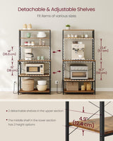 Home Small Rustic Brown Baker's Rack with 4 AC Outlets