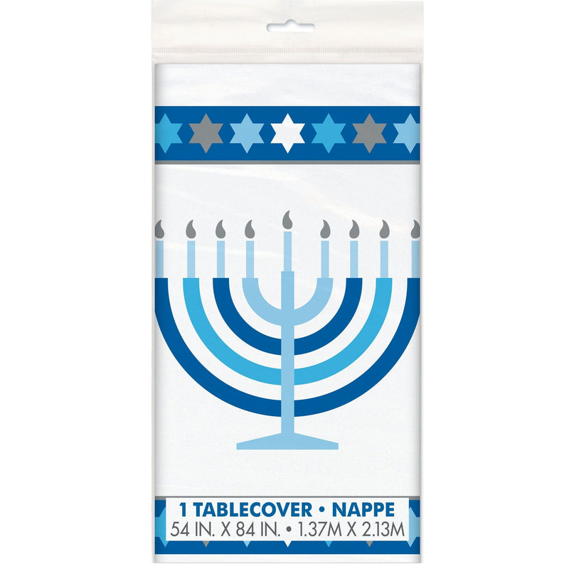 Starry Rectangle Plastic Reusable Table Cover, White/Blue, 54x108-in, for Hanukkah I300