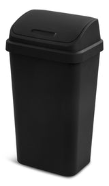 Plastic Rectangular Swing Lid Garbage Can, Black, 49-L