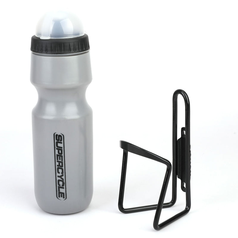 Wide Mouth Self-Sealing Bike Water Bottle withCage/Holder, BPA Free, Silver, 21-oz N6253