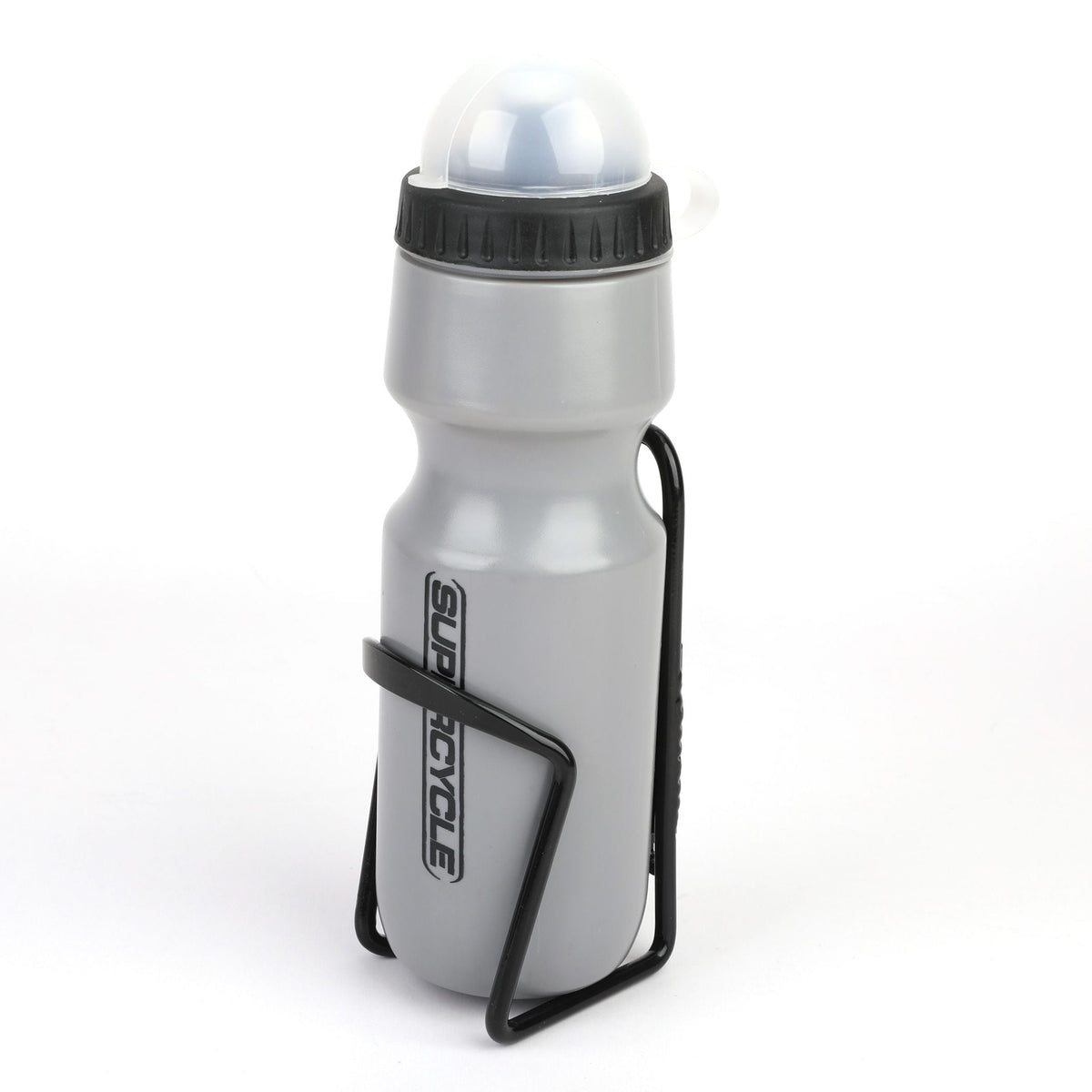 Wide Mouth Self-Sealing Bike Water Bottle withCage/Holder, BPA Free, Silver, 21-oz