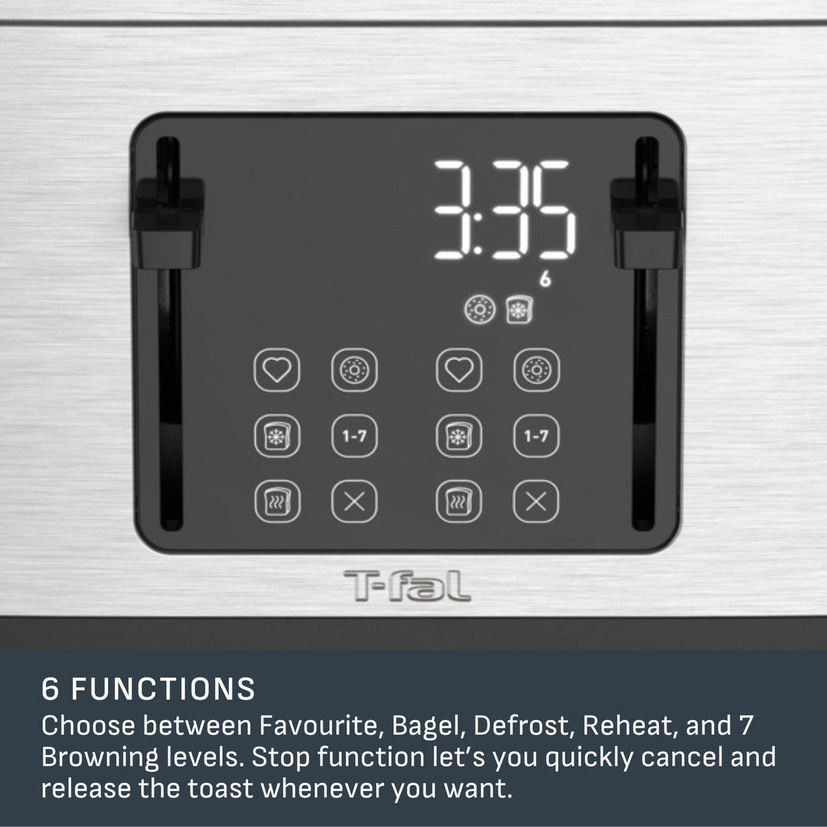 4-Slice Stainless Steel Digital Toaster, Extra wide slots, 7 Browning levels