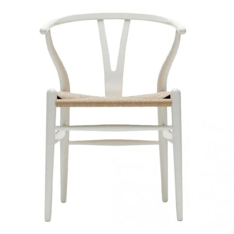 Wishbone Wood Dining Chair with Woven Seat, White S3119