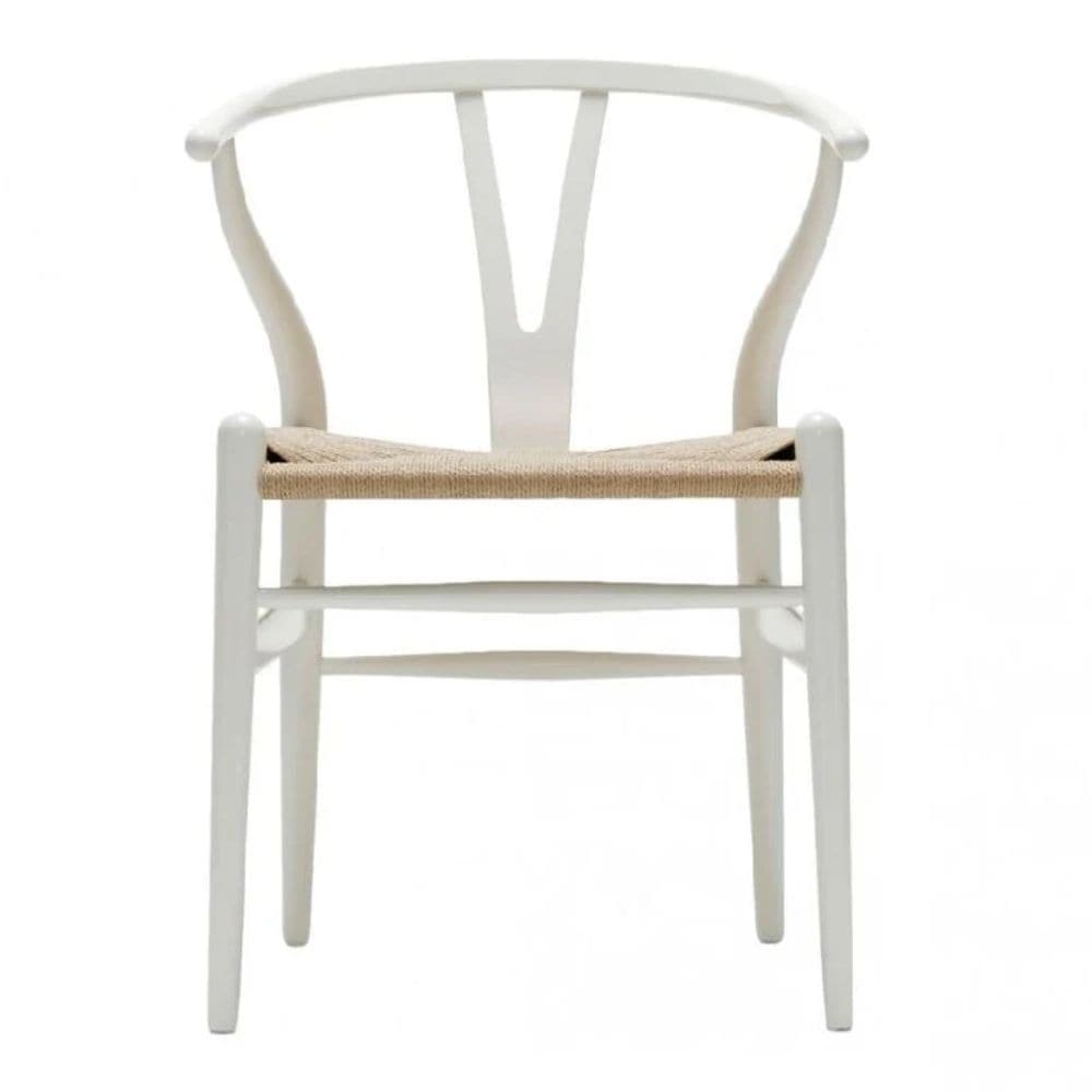 Wishbone Wood Dining Chair with Woven Seat, White