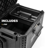 Portable Modular Plastic/Metal Rolling Tool Box with Handle and Inner Tray, IP65-Rated, Black