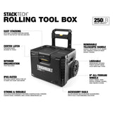 Portable Modular Plastic/Metal Rolling Tool Box with Handle and Inner Tray, IP65-Rated, Black