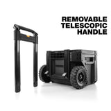 Portable Modular Plastic/Metal Rolling Tool Box with Handle and Inner Tray, IP65-Rated, Black
