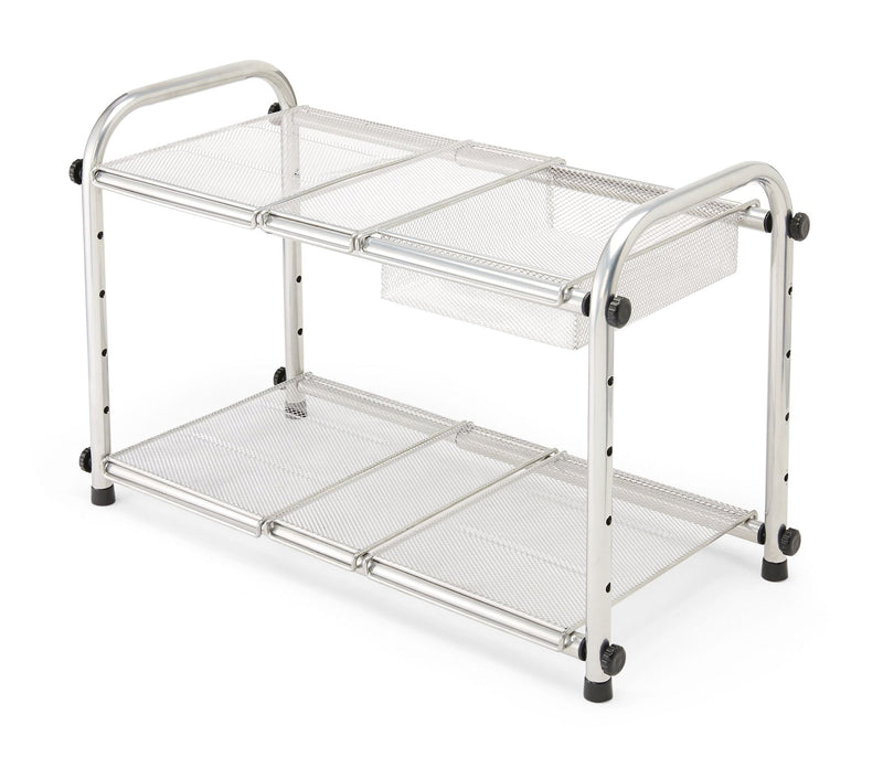 Alpha Under-Sink Expandable & Adjustable Metal Storage Organizer Shelf with Basket, Chrome C7186