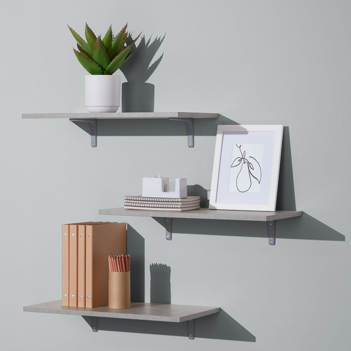 type A Floating Wall Shelf Board, Grey Concrete, 12 x 24-in