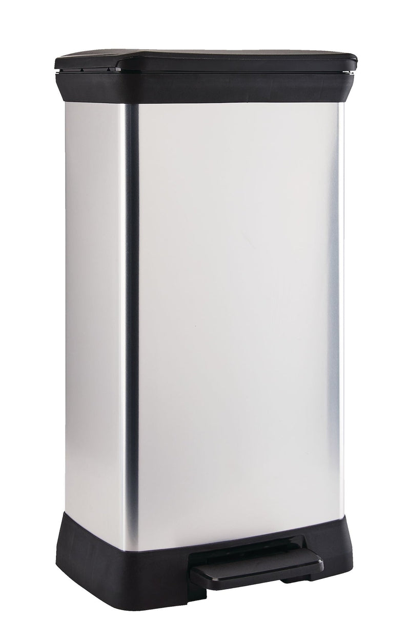 Slim Silver Plastic Rectangular Step Garbage Can, 50-L M5570