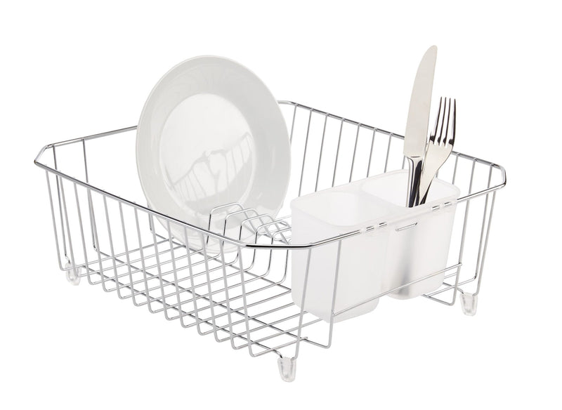 Small Metal Dish Drying/Draining Rack For Kitchen, Chrome, 14.25 x 12.5 x 5-in O6930