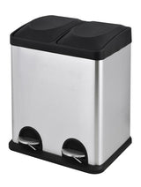 type A Stainless Steel Rectangular 2-Compartment Garbage Can, 2 x 15-L