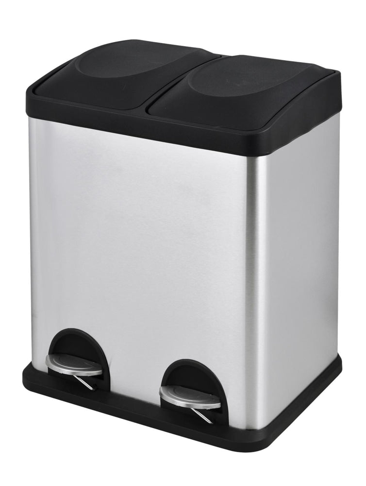 type A Stainless Steel Rectangular 2-Compartment Garbage Can, 2 x 15-L