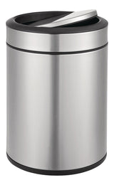 type A Steel and Plastic Circular Swing Lid Garbage Bin, Silver, 8-L
