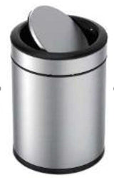 type A Steel and Plastic Circular Swing Lid Garbage Bin, Silver, 8-L
