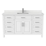 Terrence Undermount Single Sink Stone Top Bathroom Vanity with Drawer & Cabinet Organizer, White, 60-in