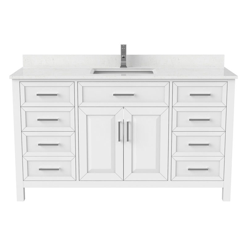 Terrence Undermount Single Sink Stone Top Bathroom Vanity with Drawer & Cabinet Organizer, White, 60-in A1413