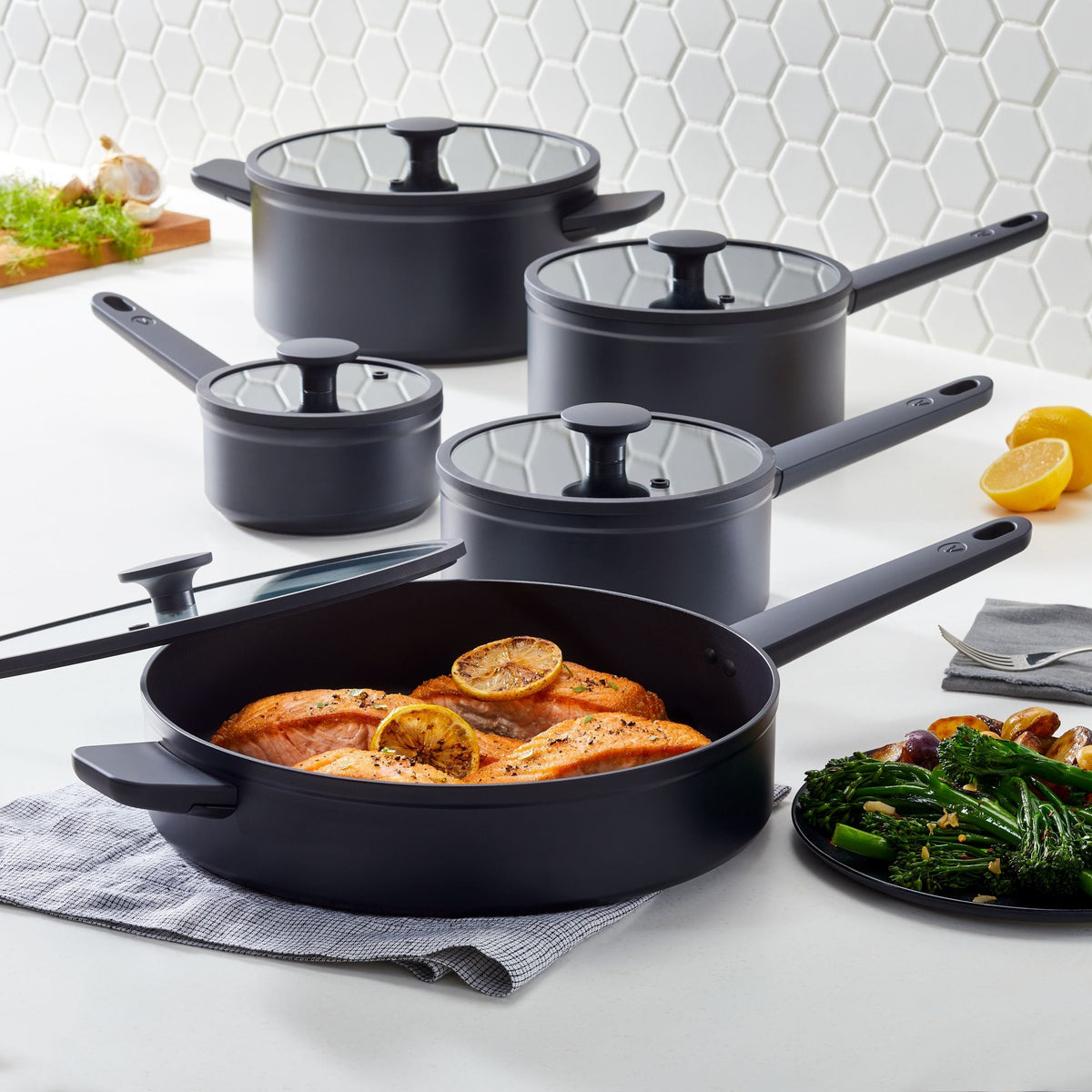 10-Piece Non-Stick Cookware Set, Black, Non-Stick Cookset, Blue, 8-pc, Aluminum Non-Stick Frypan,...