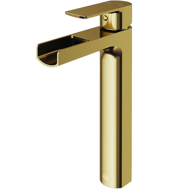 Amada Single Handle Vessel Sink Bathroom Faucet, Matte Brushed Gold G7162