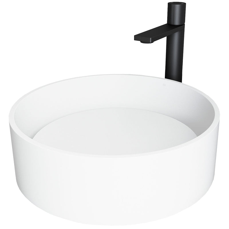 Anvil Round White Composite Bathroom Sink/Basin Set with Gotham Faucet and Pop-Up Drain B7873