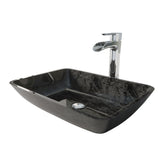 Glass Grey Onyx Bathroom Sink/Basin Set with Niko Faucet and Rectangular Vessel
