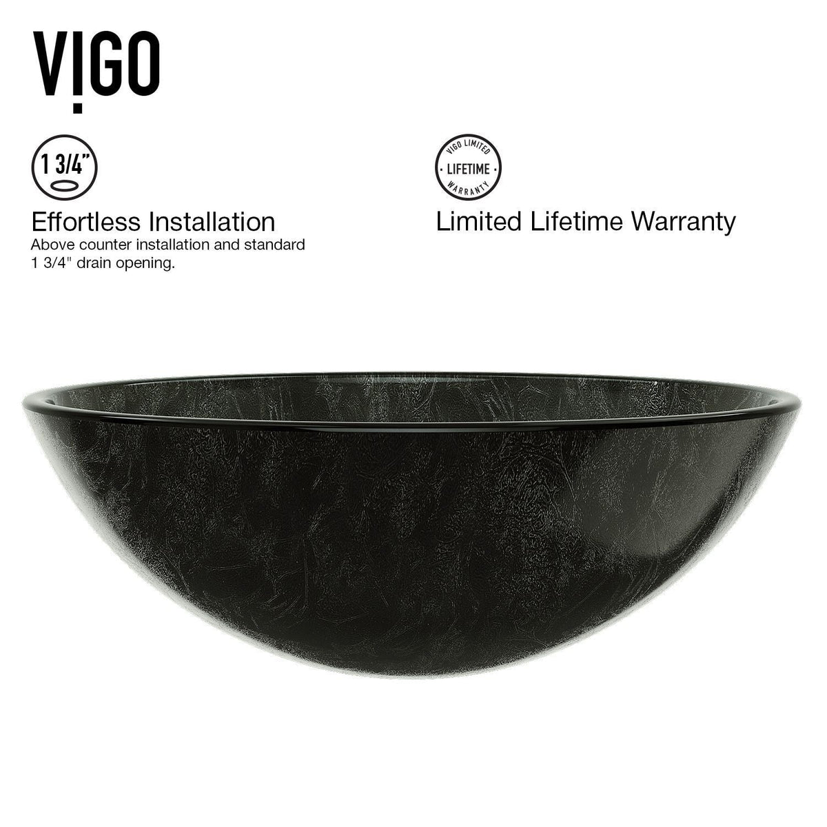 Glass Round Vessel Bathroom Sink/Basin with Deep Bowl, Gray