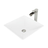 Hibiscus White Bathroom Sink/Basin Set with Niko Faucet and Square Composite Vessel