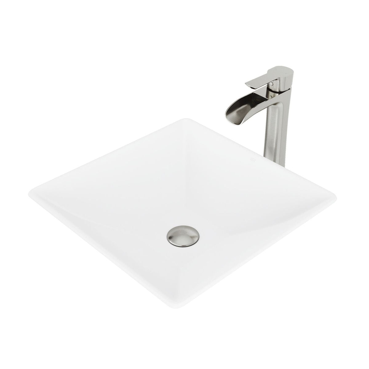 Hibiscus White Bathroom Sink/Basin Set with Niko Faucet and Square Composite Vessel