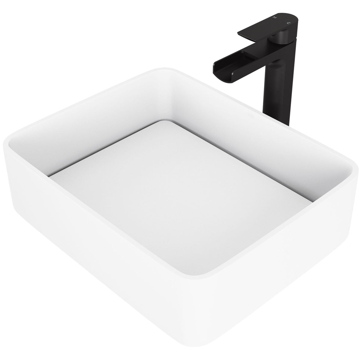 Jasmine White Bathroom Sink/Basin Set with Amada Faucet and Rectangular Composite Vessel
