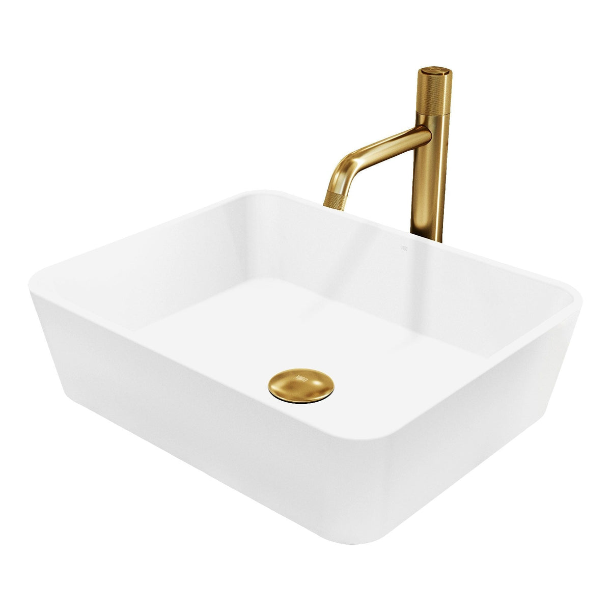 Marigold Matte White Bathroom Sink/Basin Set with Apollo Faucet and Rectangular Composite Vessel