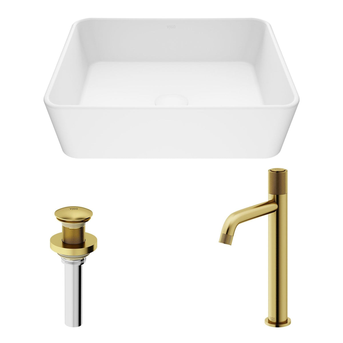 Marigold Matte White Bathroom Sink/Basin Set with Apollo Faucet and Rectangular Composite Vessel