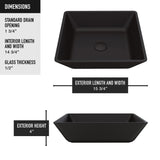 Roma Glass Square Vessel Bathroom Sink/Basin with Rounded Edges & Deep Bowl, Black