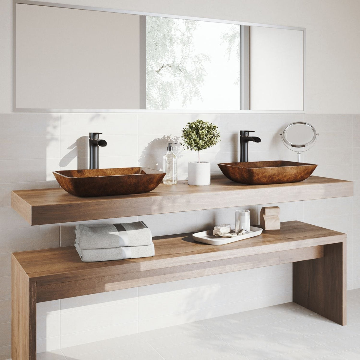 Russet Glass 18-in Red/Brown Bathroom Sink/Basin Set with Niko Faucet and Rectangular Vessel