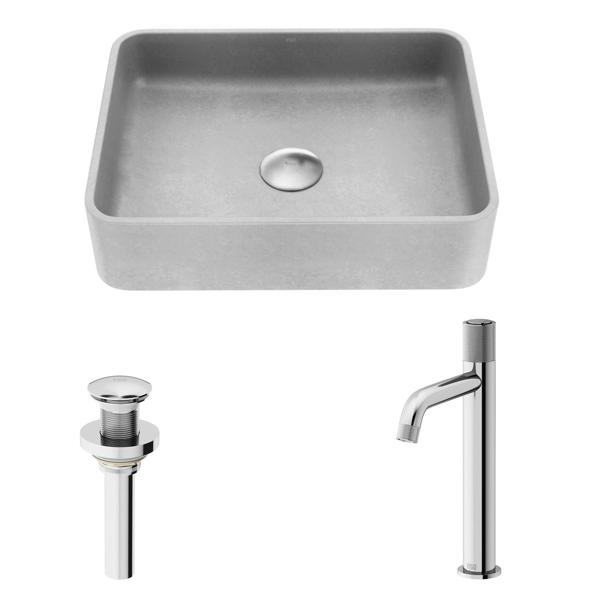 Segovia Gothic Grey Bathroom Sink/Basin Set with Apollo Faucet and Rectangular Vessel