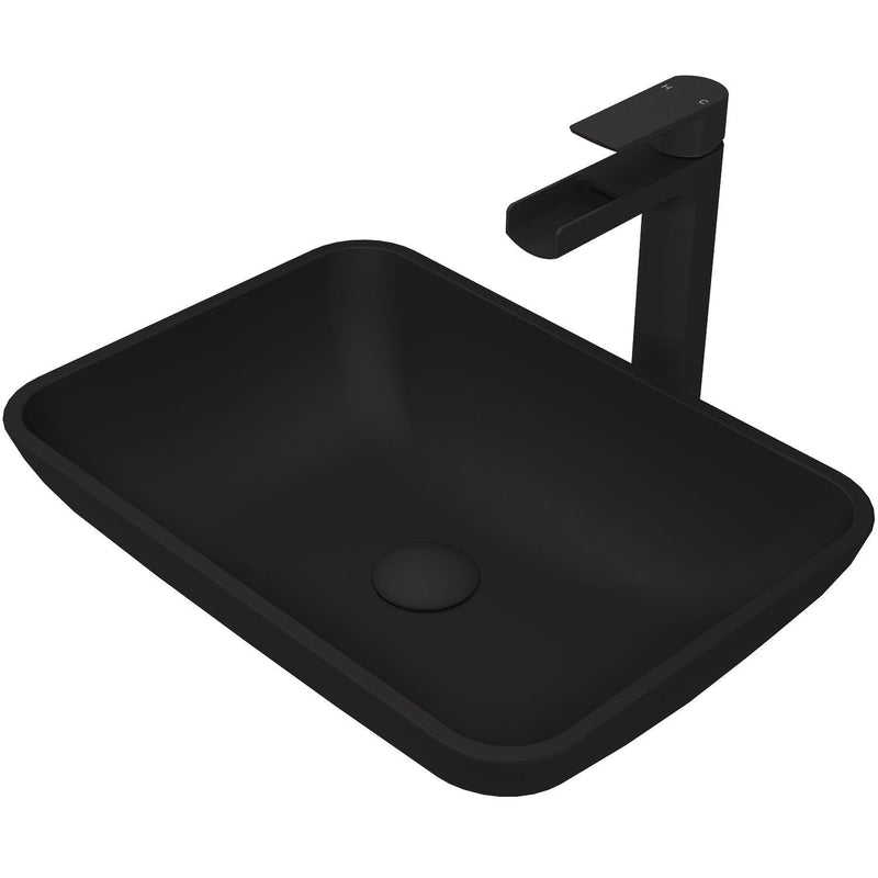 Sottile Blue Bathroom Sink/Basin Set with Amada Faucet and Glass Rectangular Vessel Z2346