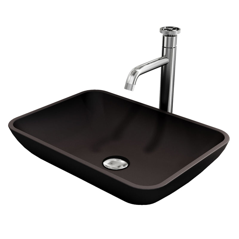 Sottile Matte Black Bathroom Sink/Basin Set with Cass Faucet and Glass Rectangular Vessel M6592