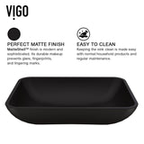 Sottile Matte Black Bathroom Sink/Basin Set with Cass Faucet and Glass Rectangular Vessel